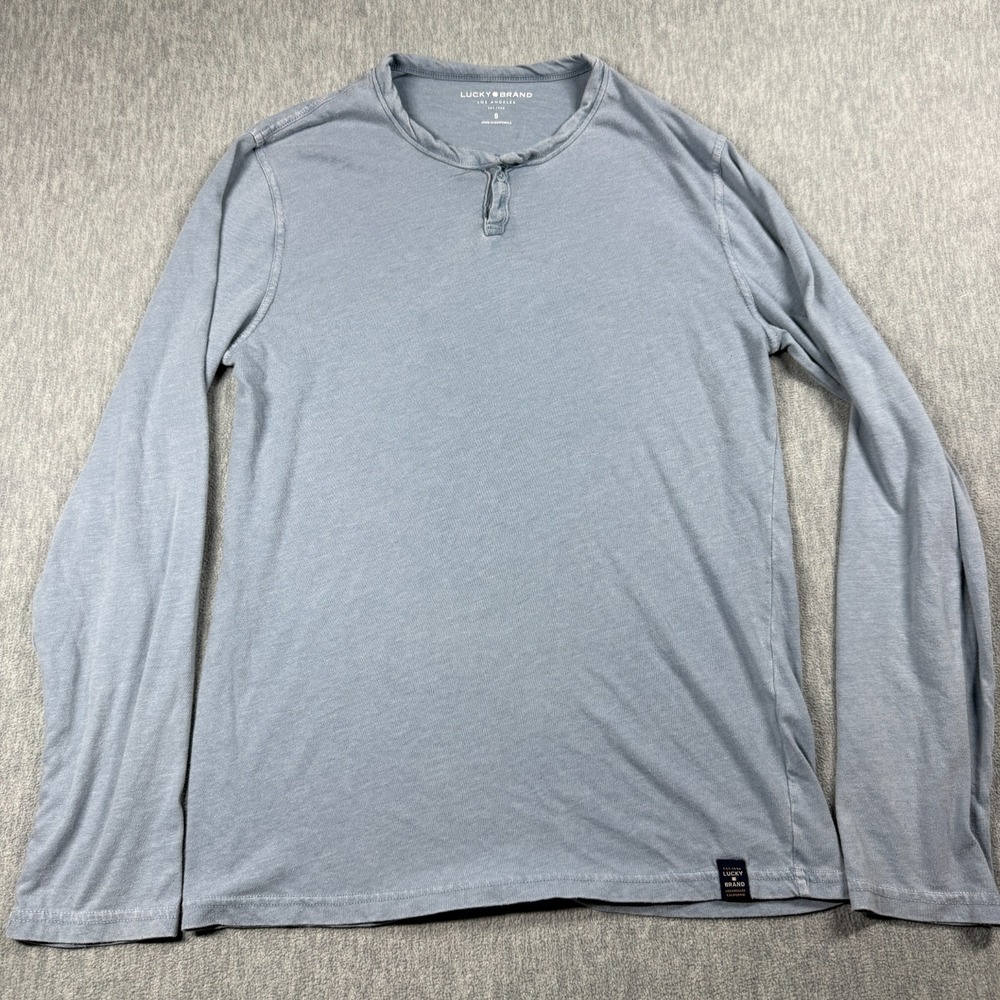 Lucky Brand Shirt Mens Small Blue Henley Long Sleeve Notch Neck Solid Soft